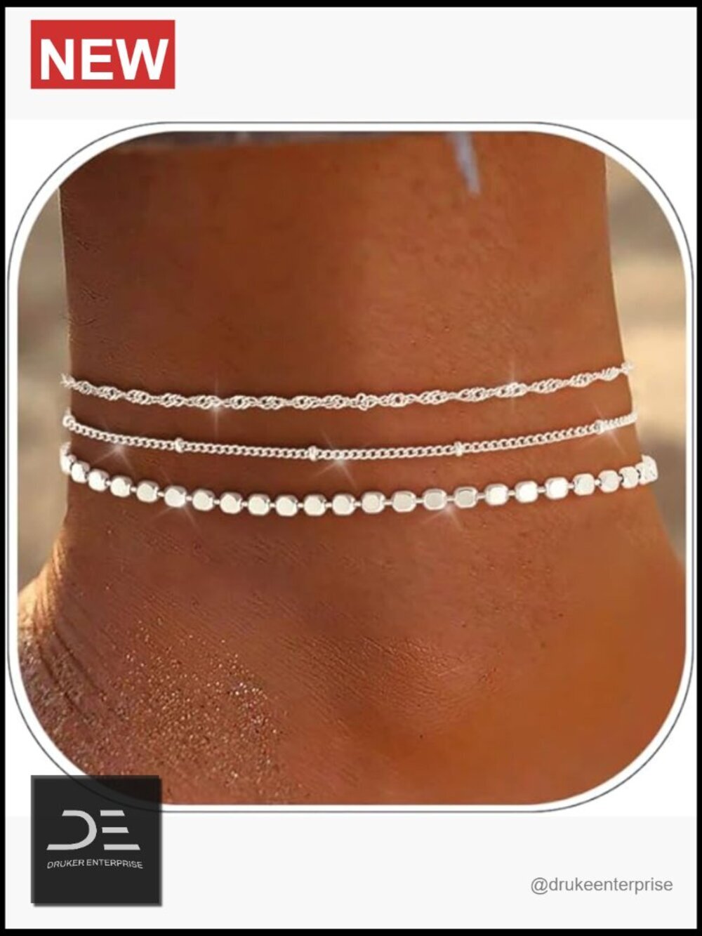 14K Gold Plated Anklets Set - Waterproof Cuban Link Heart Chain Dainty Summer